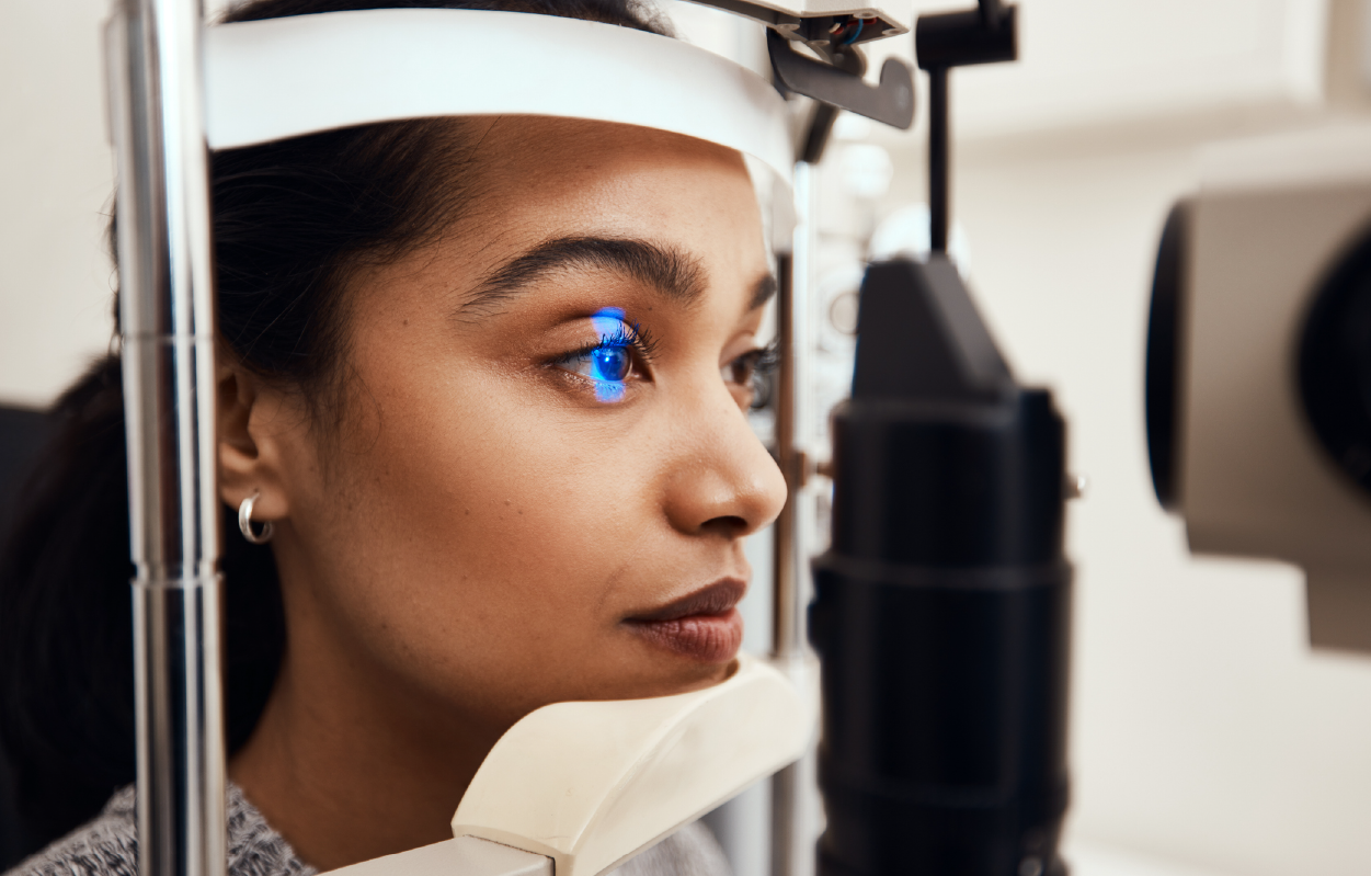 A lady undergoing eye exam